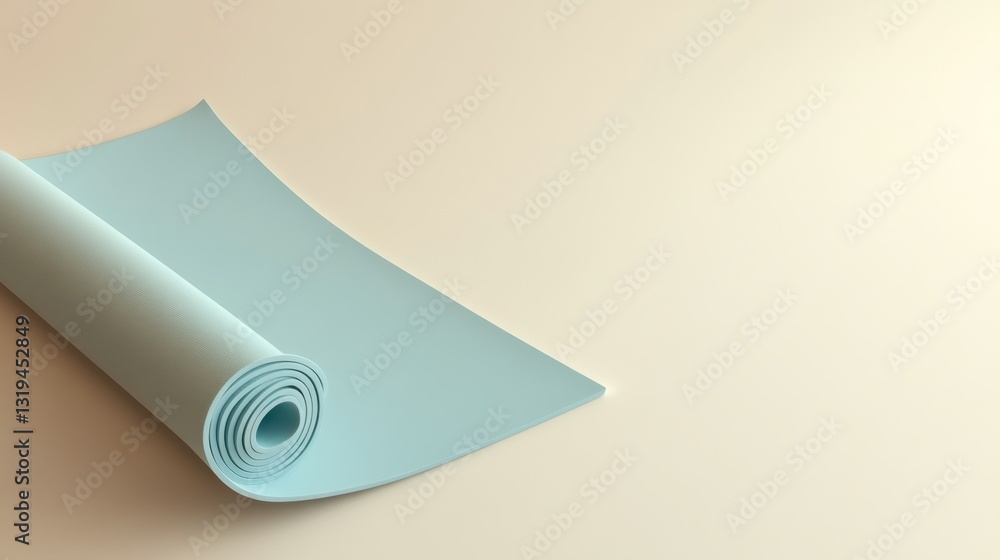 Poster minimalistic yoga mat positioned diagonally on a light backdrop emphasizing tranquility and simplici