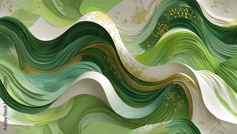 Poster abstract green waves: captivating abstract art featuring flowing waves of green, creating a sense of