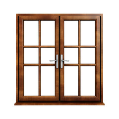 wooden window isolated on transparent background, clipping path, PNG