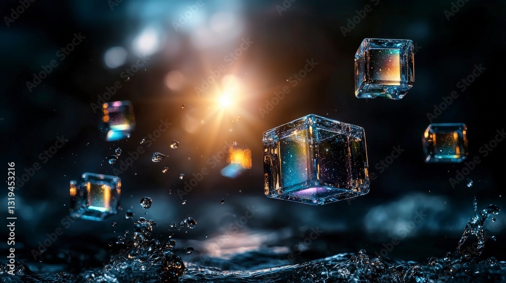 Leinwandbilder surreal abstract design of floating transparent cubes artistic display digital art water environment