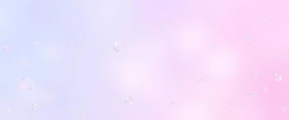 Pastel pink, blue, purple gradient background with translucent bubbles and flowing white water droplets, pattern, blue