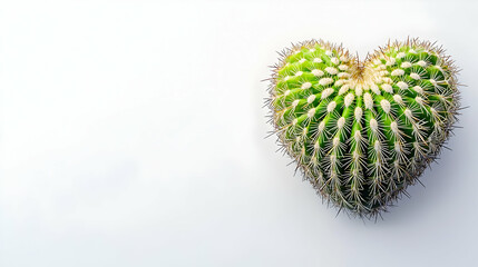 Heart Shaped Cactus Plant Isolated On White Background Close Up With Green And White Details