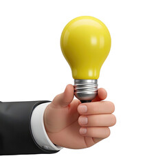 3D Hand of Busi3D Hand of Businessman Holding Yellow Light Bulb Icon Transparent Background, Generative AI