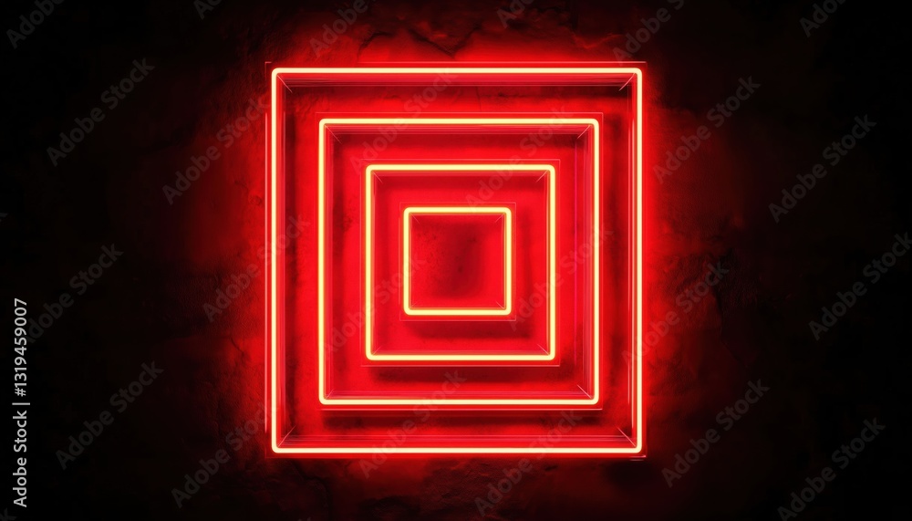 Poster square neon frame sign with template element design. eye-catching shape and bright colors for attent