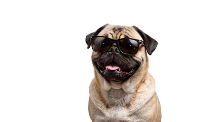 Obraz premium Pug wearing sunglasses isolated on transparent background enjoying a sunny day