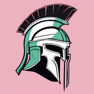 Casco espartano sobre fondo rosa, estilo dibujo creativo y moderno
