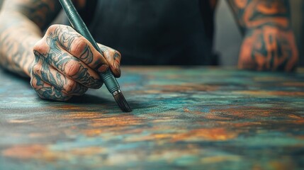 Professional tattooist creating art in studio detailed tattoo work urban environment close-up view