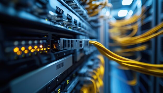 Discover A Collection Of Network Hub, Patch Cables, And Fiber Cables Linking Servers In A Data Center - More Network Cables And Servers Available In My Portfolio.