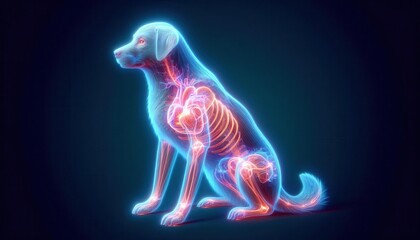 Intricate dog anatomy illustration digital art neon colors educational science