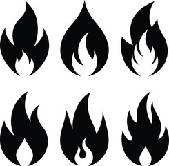 different fire icons silhouette vector 