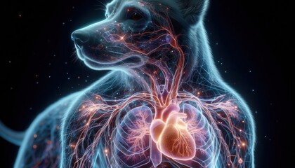 Exploring canine anatomy heart and lungs visualization in a stunning digital art scene