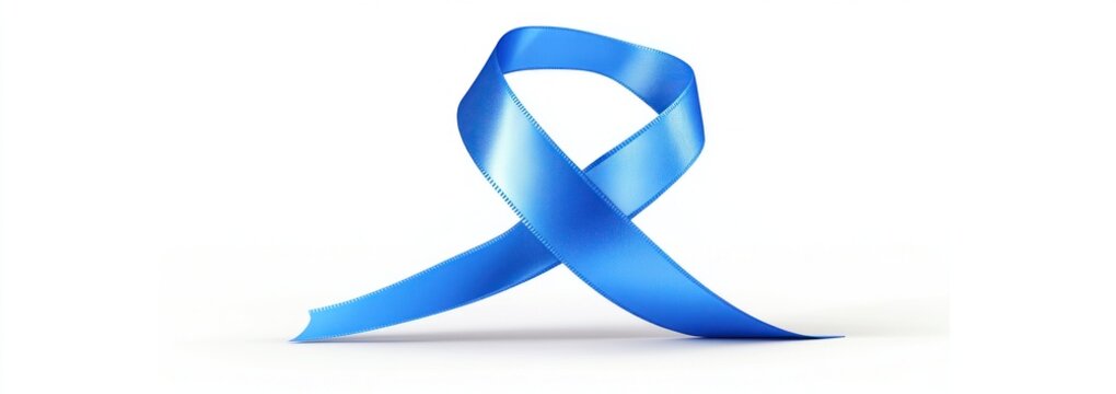Blue ribbon awareness symbol isolated on white background.