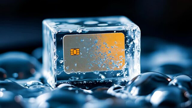 Bitcoin Frozen in Ice Block - Digital Currency Concept
