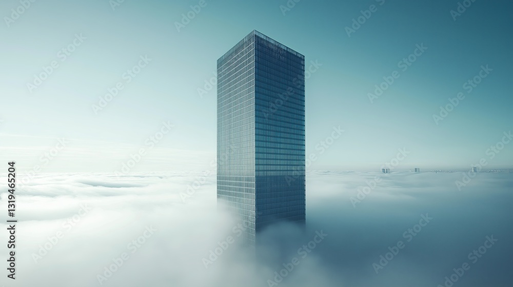 Aufkleber a fog-covered skyscraper disappearing into the clouds