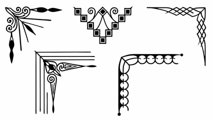 Elegant Corner Design Elements: A collection of intricate, decorative corner designs, featuring a variety of styles. From ornate flourishes to geometric patterns, offering timeless visual appeal.