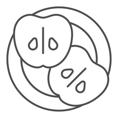 Apple fruit slices in plate thin line icon, eat what you want concept. Vector graphics. Fresh food dish sign on white background, outline style icon for mobile or web design.