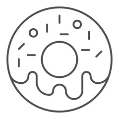 Sweet donut thin line icon, eat what you want concept. Vector graphics. Glazed donut bun sign on white background, outline style icon for mobile or web design.