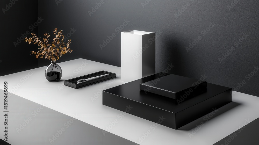 Poster sleek minimalist design modern workspace product display in a contemporary artistic environment