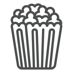 Paper bucket with popcorn line icon, grocery products concept. Vector graphics. Cup with fried corn sign on white background, outline style icon for mobile or web design.