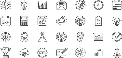 Set of Focus icon line art black icon