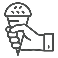 Hand holding ice cream line icon, eat what you want concept. Vector graphics. Dairy, icecream waffle cone sign on white background, outline style icon for mobile or web design.