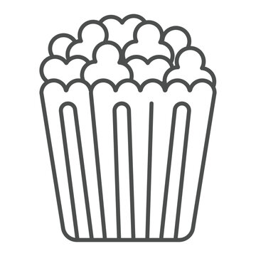 recommend clip art: Paper bucket with popcorn thin line icon, grocery products concept. Vector graphics. Cup with fried corn sign on white background, outline style icon for mobile or web design.