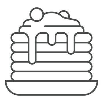 recommend clip art: Pancakes with sweet jam thin line icon, bakery cooking cakes concept. Vector graphics. Food dish sign on white background, outline style icon for mobile or web design.