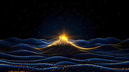 Abstract digital landscape with golden peak