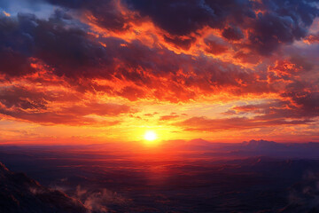 Majestic Desert Sunset with Vibrant Red and Orange Sky