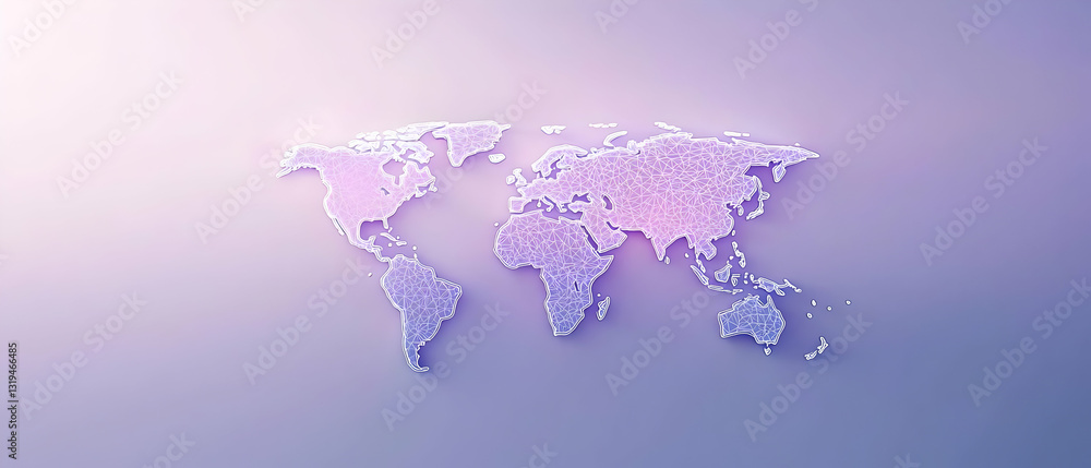 Poster 3d rendered world map with a purple pink and soft violet gradient background on a clean minimalist d