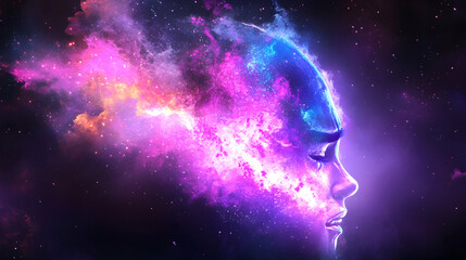 Obraz premium Abstract face engulfed in cosmic nebula