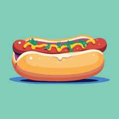 Tasty hotdog illustration featuring a classic snack with a juicy sausage and condiments. Ideal for food icons, restaurant menus, and street food graphics.