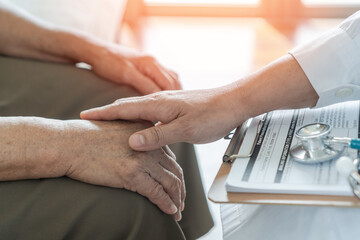 Parkinson disease patient, Alzheimer elderly senior, Arthritis person's hand in support of geriatric doctor or nursing caregiver, for disability awareness day, ageing society care service