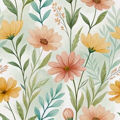 Soft Pastel Wildflower Seamless Pattern, Spring Garden Florals