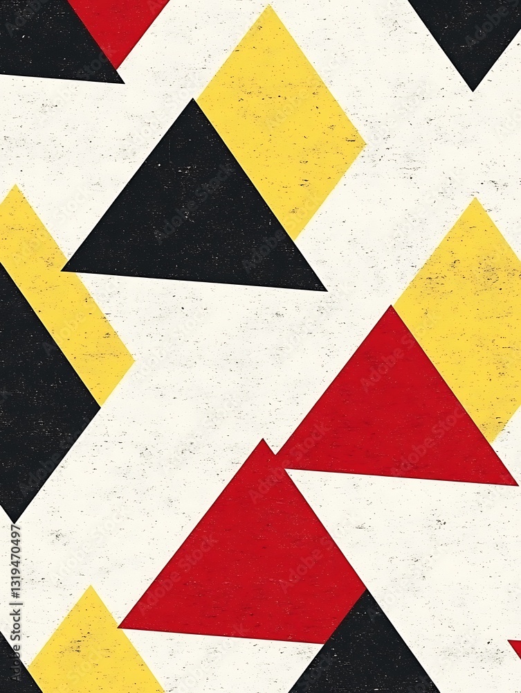 Poster geometric triangle design with primary colors, textured seamless pattern