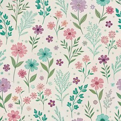 Soft Pastel Wildflower Seamless Pattern, Spring Garden Florals