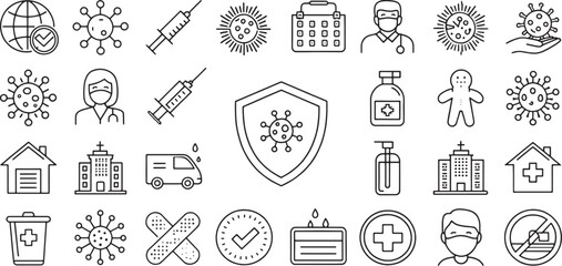 Set of Public Health icon line art black icon