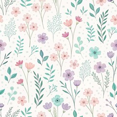 Soft Pastel Wildflower Seamless Pattern, Spring Garden Florals