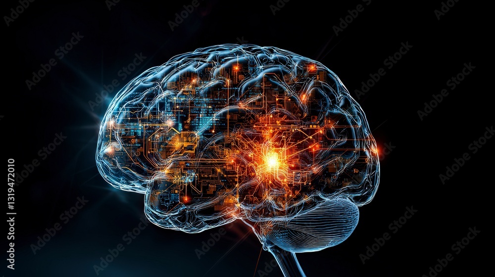 Poster exploring the digital transformation of the human brain virtual environment conceptual art futuristi