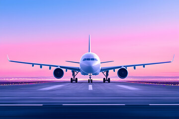 Obraz premium Airplane on runway at sunrise