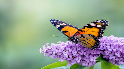 Naklejka premium Beautiful butterfly resting on a lilac flower