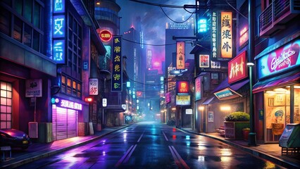 Asian street with night neon lights