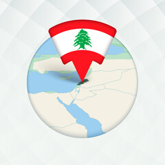 Obraz premium Lebanon Map Highlighted with Flag Marker.