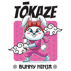Vector Illustration of Bunny Ninja with Cute Illustration Available for Tshirt Design
