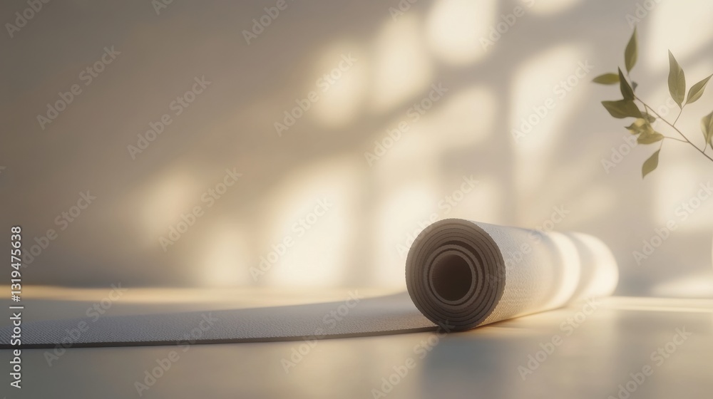 Aufkleber minimalistic yoga mat on light background with natural shadows creating a serene atmosphere for mind