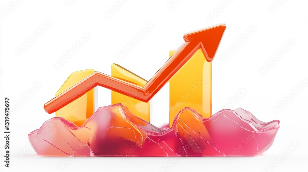 Poster 3d growth chart on abstract pink base