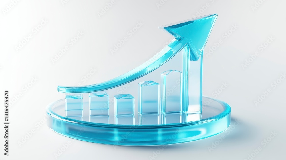 Aufkleber Transparent growing graph on a circular platform. 3D render. Possible use in business presentations, investment reports, or growth strategies