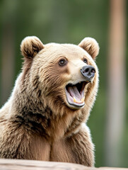 Fototapeta premium Brown bear with open mouth, looking upward