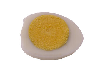 hard boiled egg slice isolated on white background
