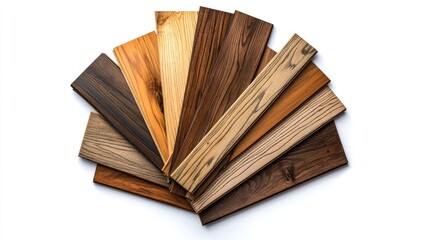Naklejka premium Collection of Engineered Wood Flooring Swatches Showcasing Diverse Textures on Crisp White Background for Architectural Material Boards